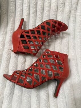 Coral Lattice Caged Peep-Toe Heels - Women